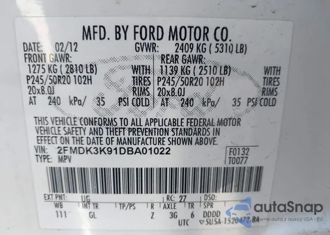 2013 Ford Edge Limited из США, поврежденный, VIN 2FMDK3K91DBA01022